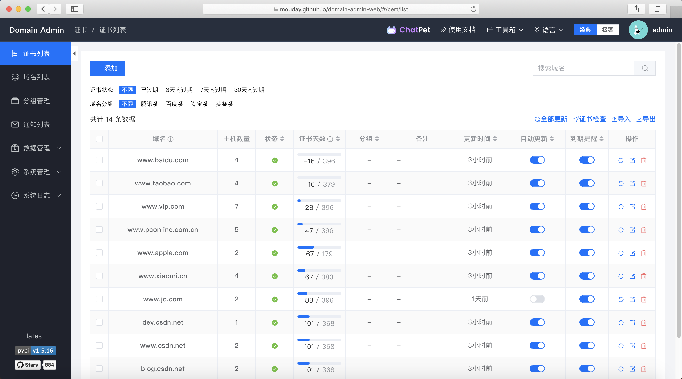 Domain Admin 开源的域名及证书管理平台